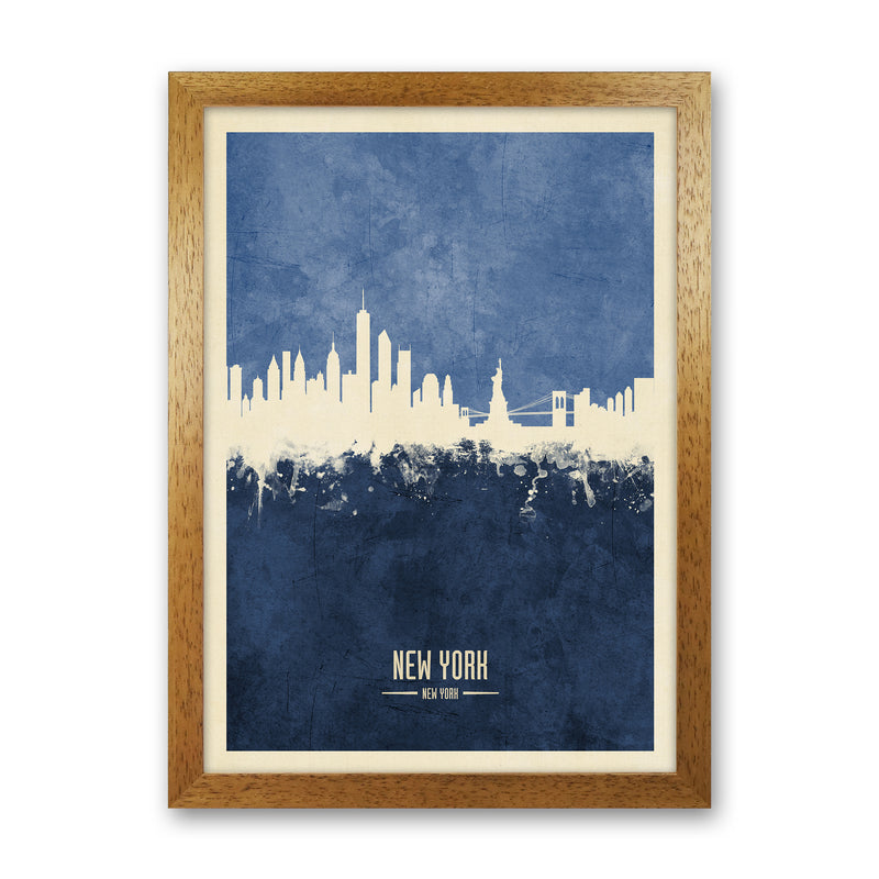 New York New York Skyline Portrait Navy Art Print by Michael Tompsett Oak Grain