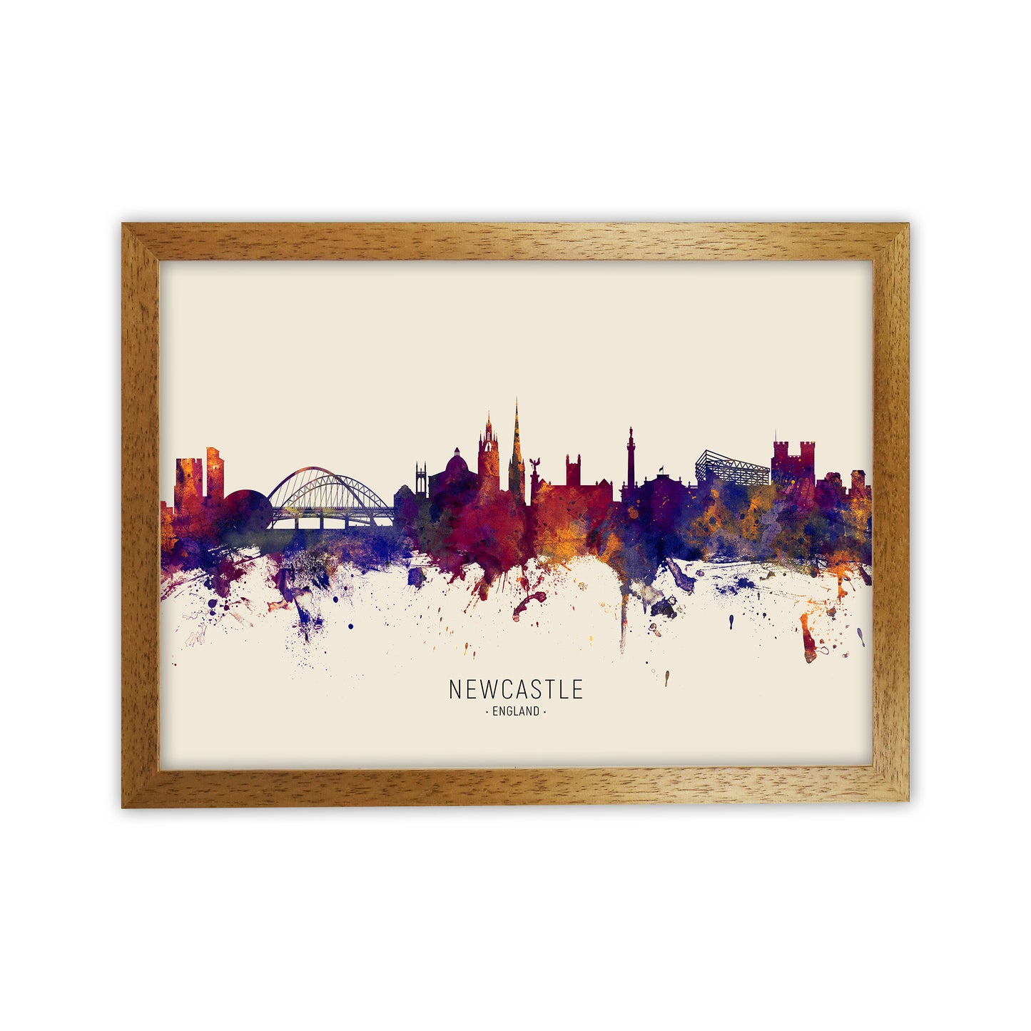Newcastle England Skyline Autumn City Name Art Print by Michael Tompsett Oak Grain