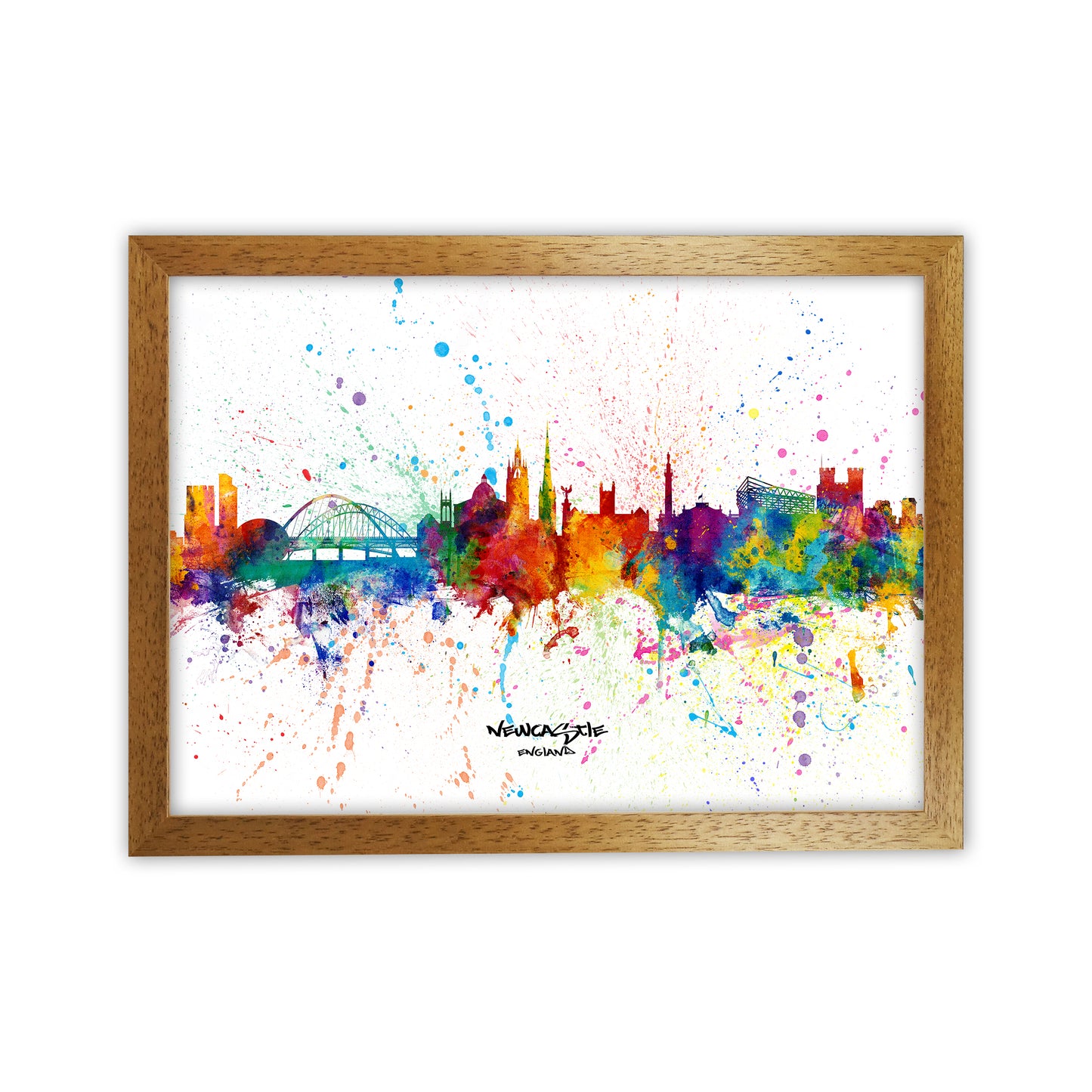 Newcastle England Skyline Splash Art Print by Michael Tompsett Oak Grain