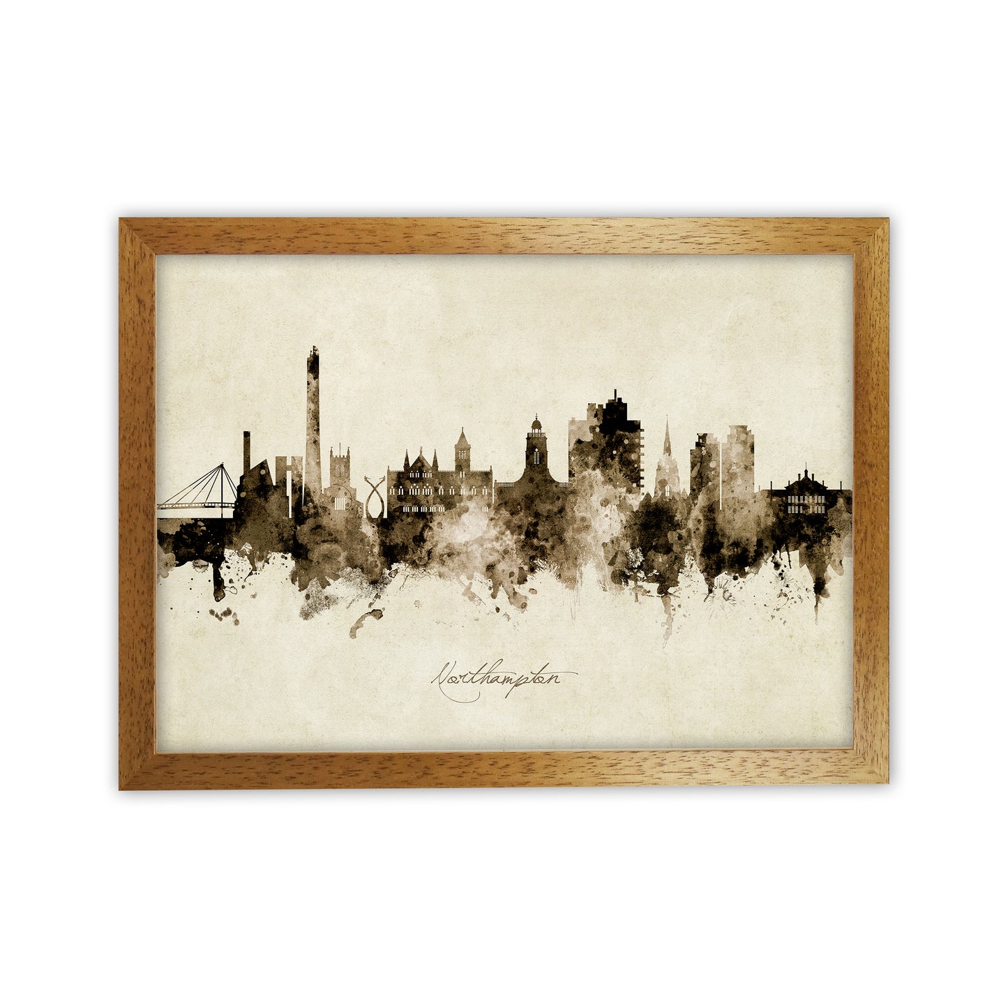 Northampton England Skyline Vintage Art Print by Michael Tompsett Oak Grain