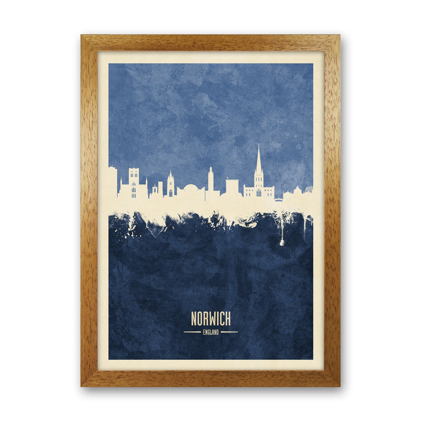 Norwich England Skyline Portrait Navy Art Print by Michael Tompsett Oak Grain