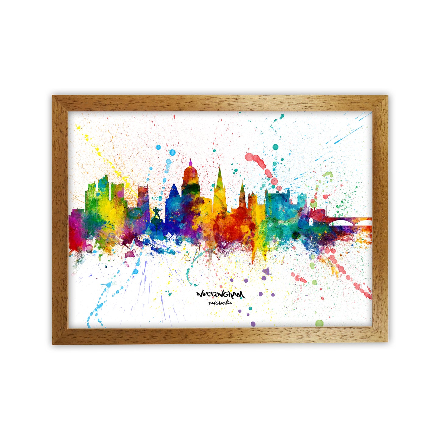 Nottingham England Skyline Splash Art Print by Michael Tompsett Oak Grain