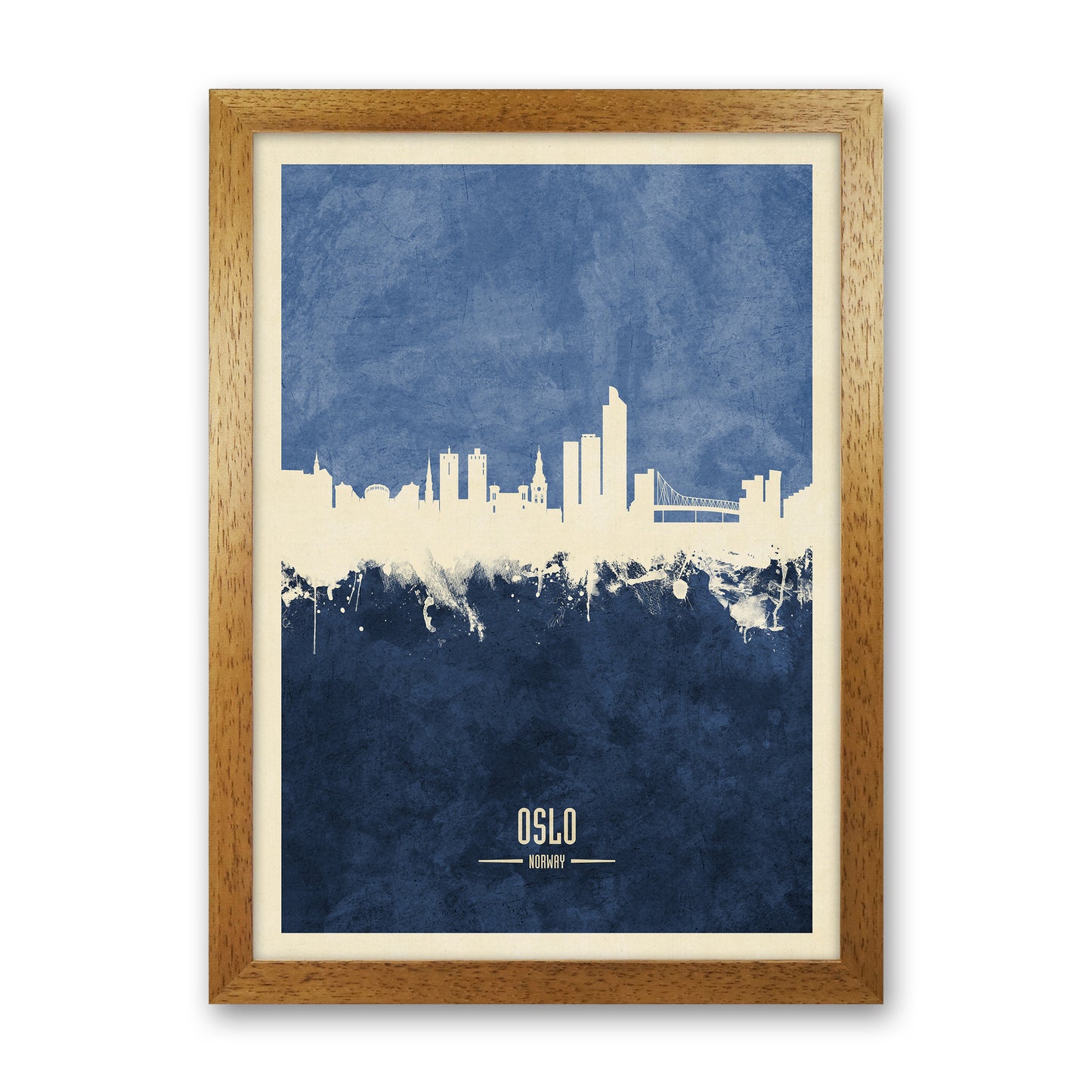 Oslo Norway Skyline Portrait Navy Art Print by Michael Tompsett Oak Grain