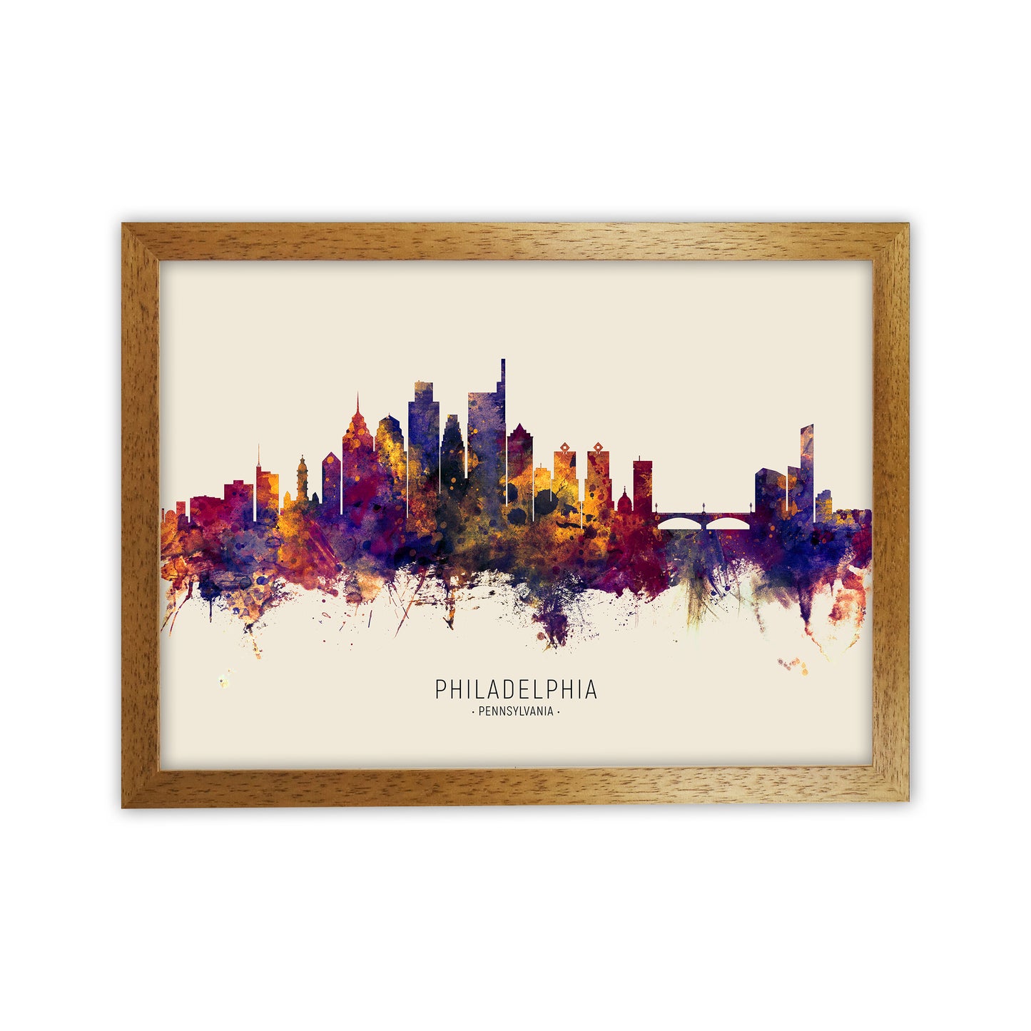 Philadelphia Pennsylvania Skyline Autumn City Name Art Print by Michael Tompsett Oak Grain