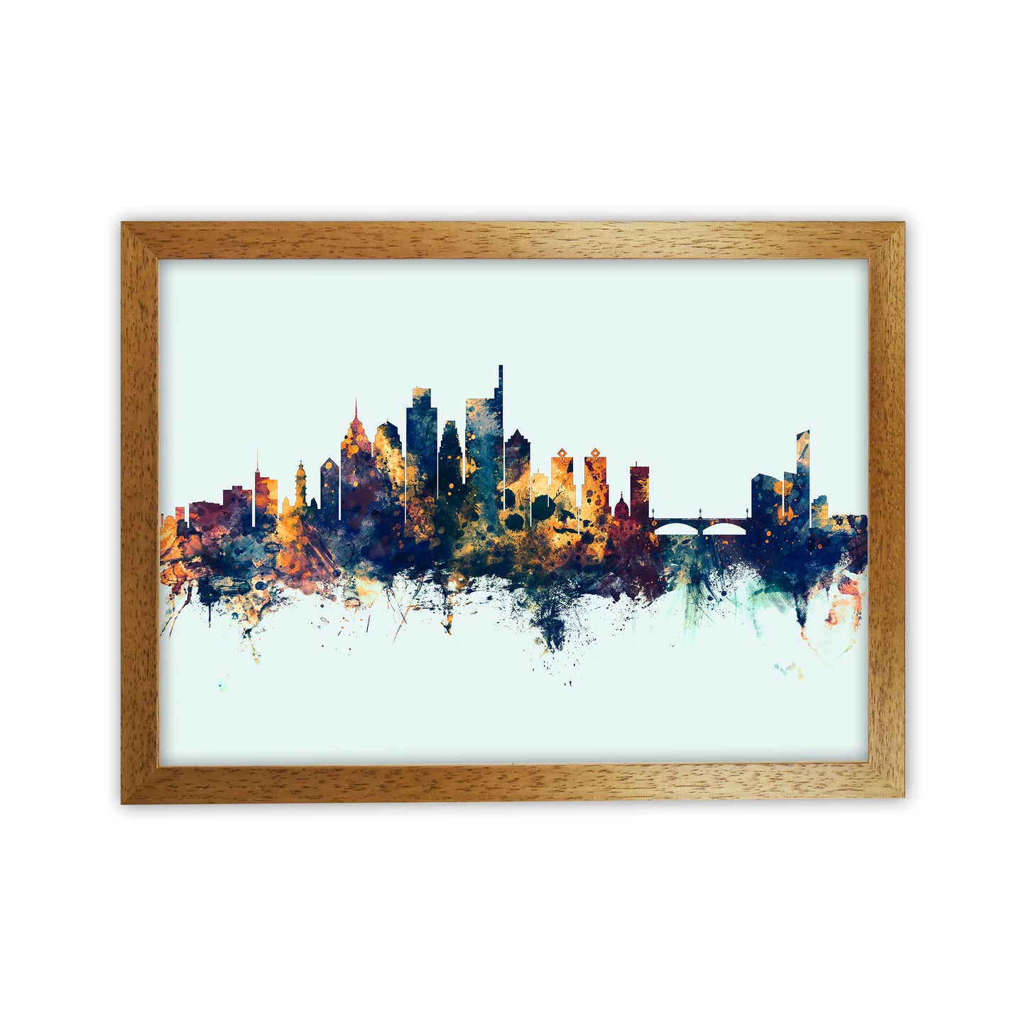 Philadelphia Pennsylvania Skyline Blue Orange Art Print by Michael Tompsett Oak Grain