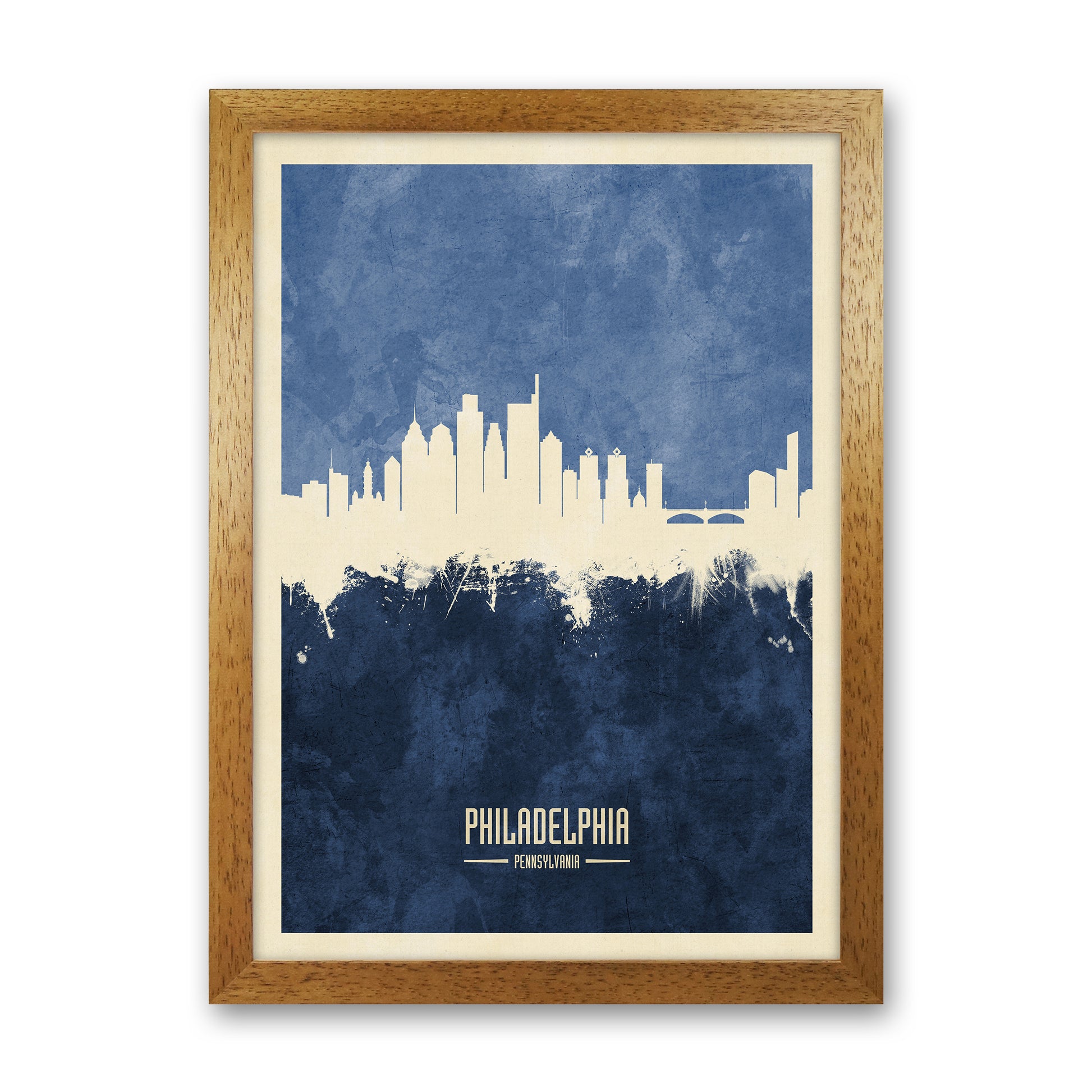 Philadelphia Pennsylvania Skyline Portrait Navy Art Print by Michael Tompsett Oak Grain