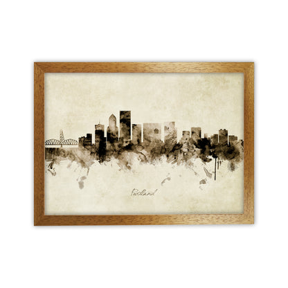 Portland Oregon Skyline Vintage Art Print by Michael Tompsett Oak Grain
