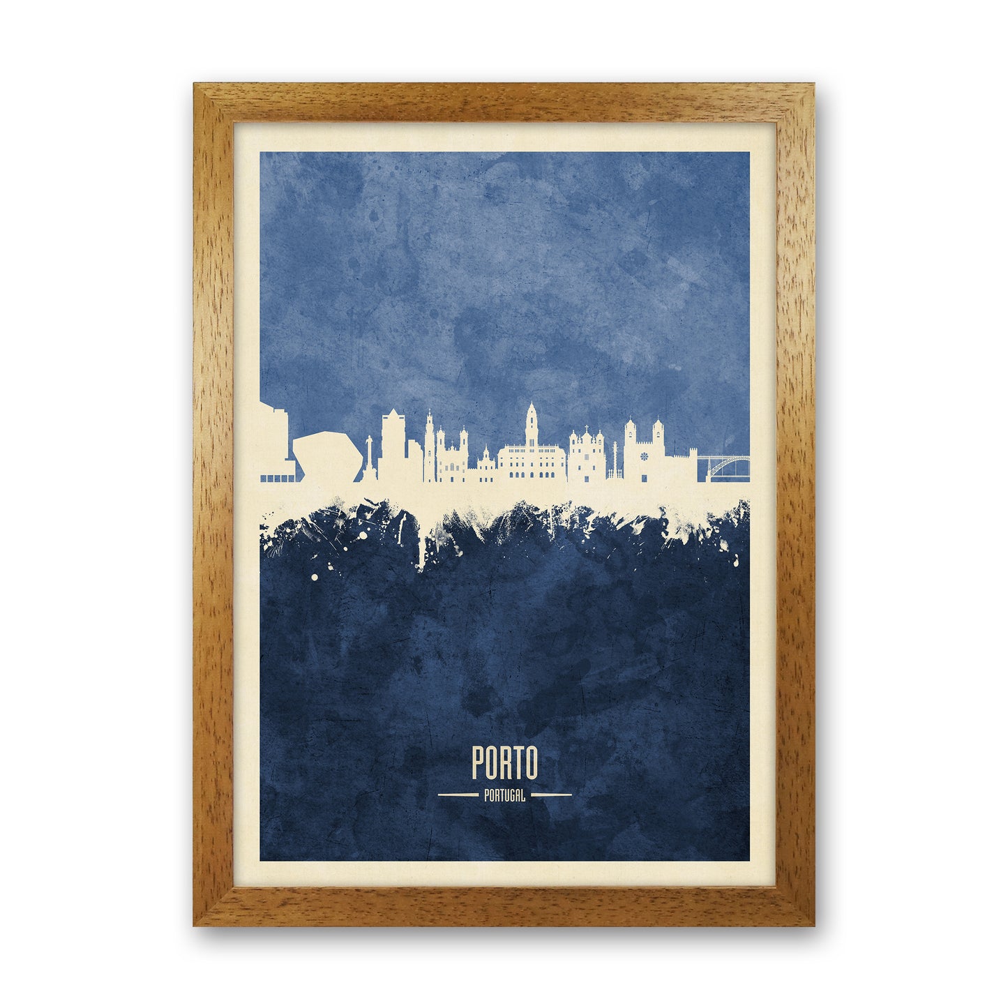 Porto Portugal Skyline Portrait Navy Art Print by Michael Tompsett Oak Grain