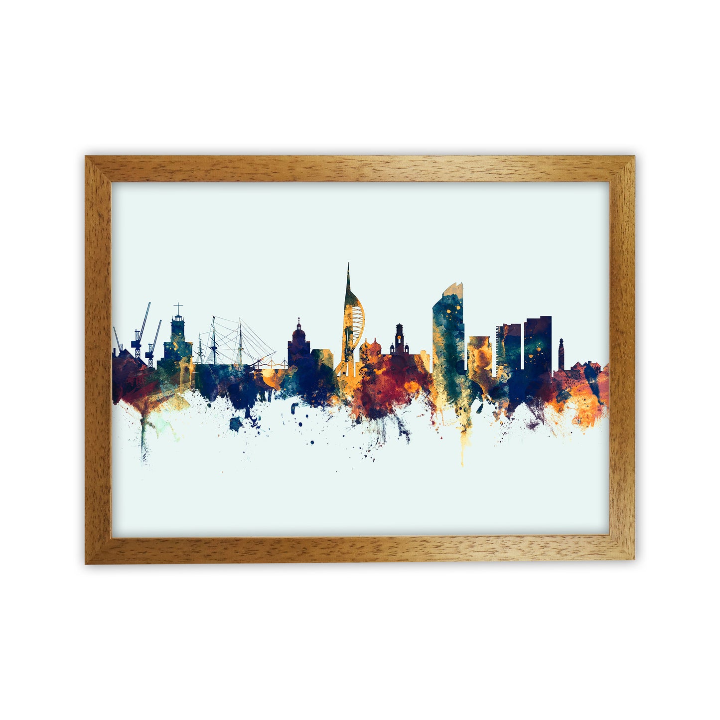 Portsmouth England Skyline Blue Orange Art Print by Michael Tompsett Oak Grain