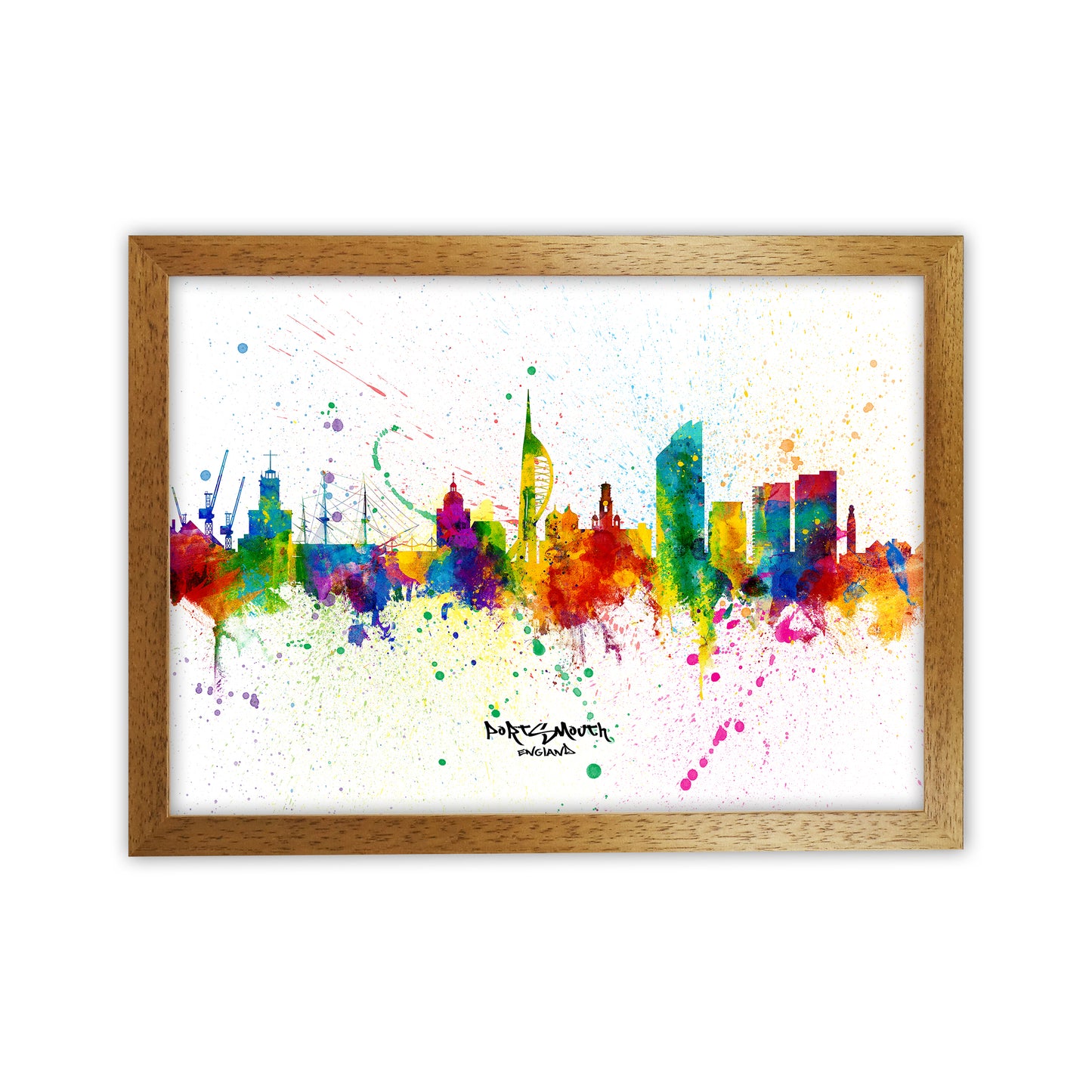 Portsmouth England Skyline Splash Art Print by Michael Tompsett Oak Grain