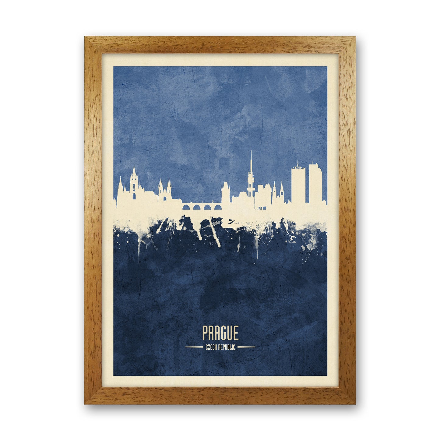 Prague Czech Republic Skyline Portrait Navy Art Print by Michael Tompsett Oak Grain