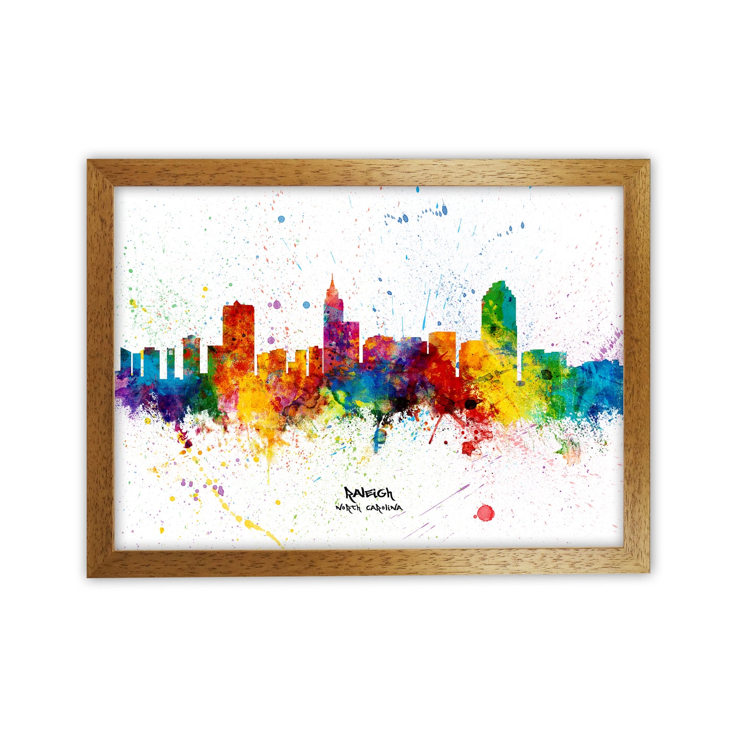 Raleigh North Carolina Skyline Splash Art Print by Michael Tompsett Oak Grain