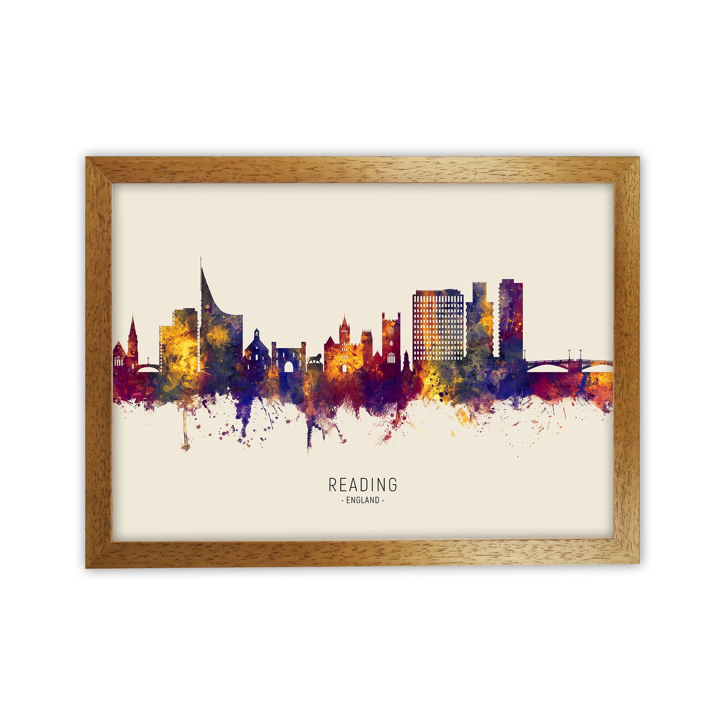 Reading England Skyline Autumn City Name Art Print by Michael Tompsett Oak Grain