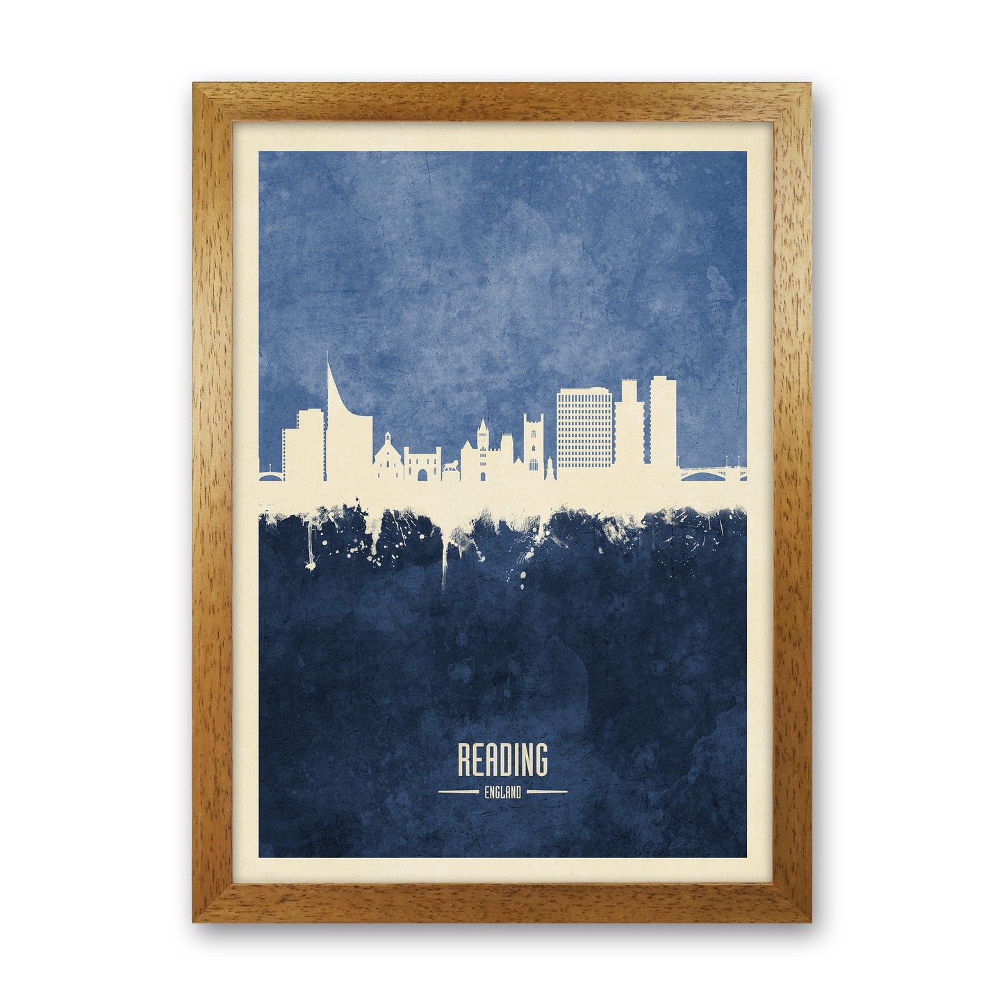 Reading England Skyline Portrait Navy Art Print by Michael Tompsett Oak Grain