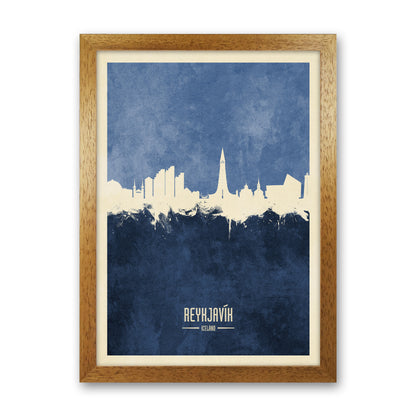 Reykjavik Iceland Skyline Portrait Navy Art Print by Michael Tompsett Oak Grain