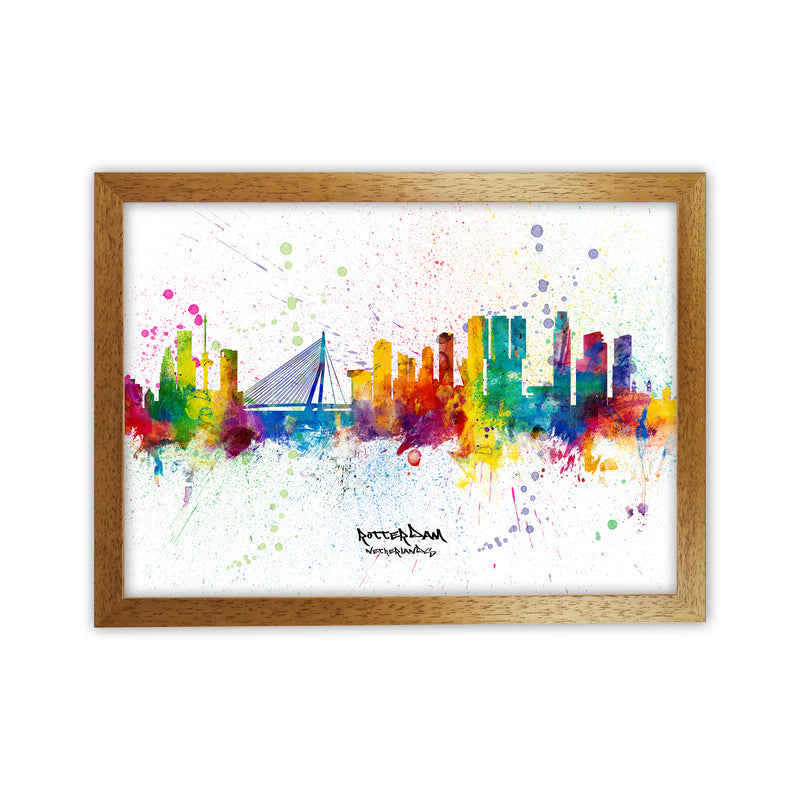 Rotterdam Netherlands Skyline Splash Art Print by Michael Tompsett Oak Grain