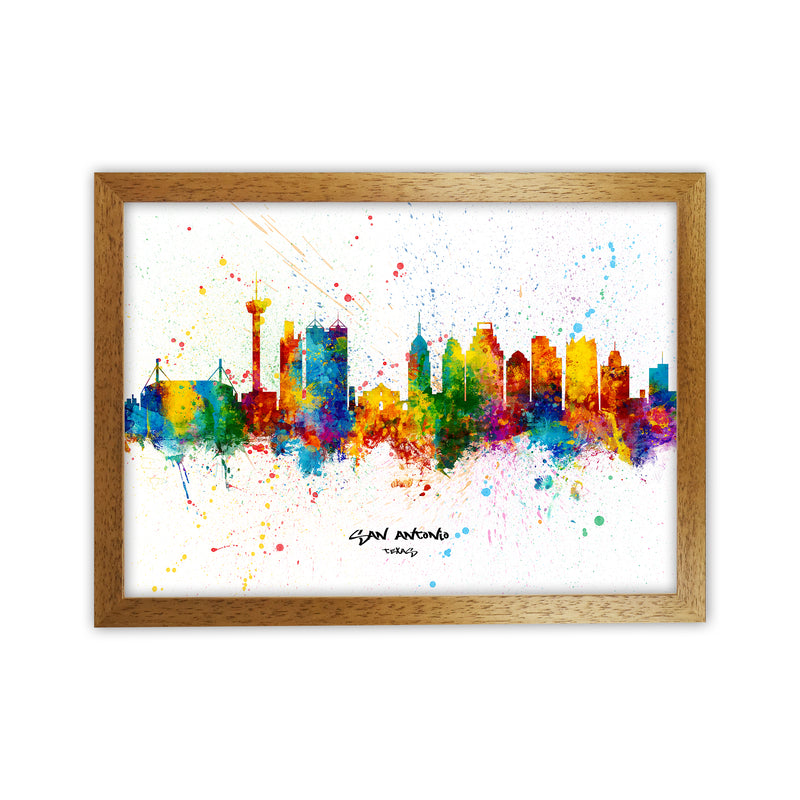 San Antonio Texas Skyline Splash Art Print by Michael Tompsett Oak Grain