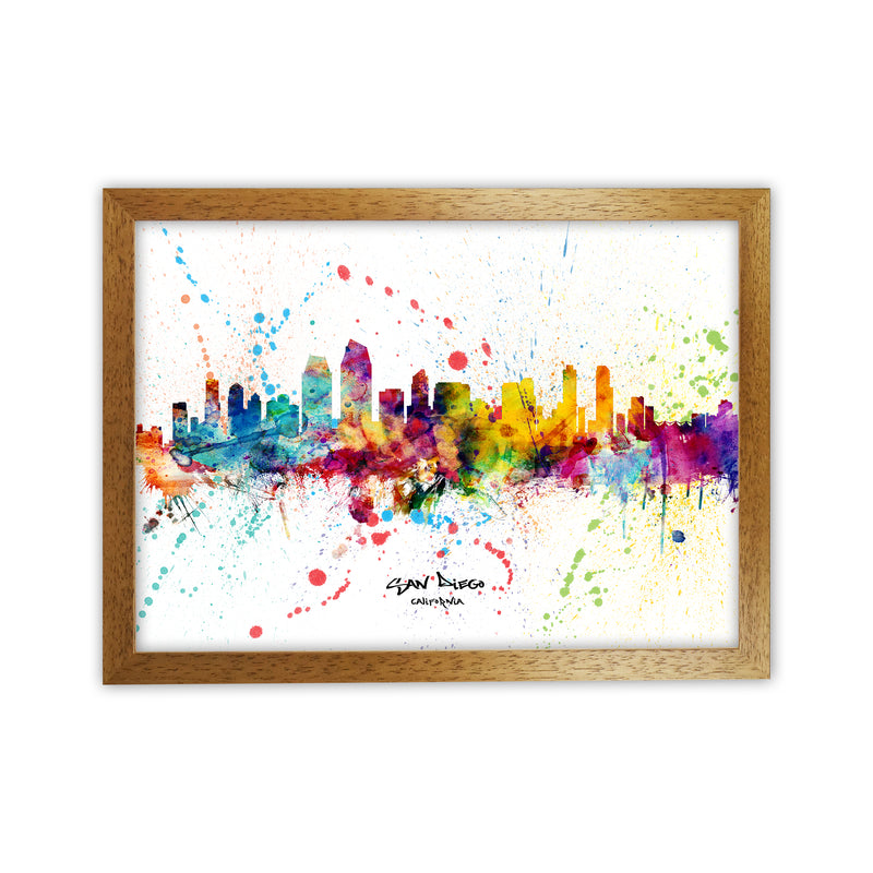 San Diego California Skyline Splash Art Print by Michael Tompsett Oak Grain