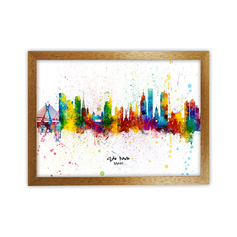 Sao Paulo Brazil Skyline Splash Art Print by Michael Tompsett Oak Grain