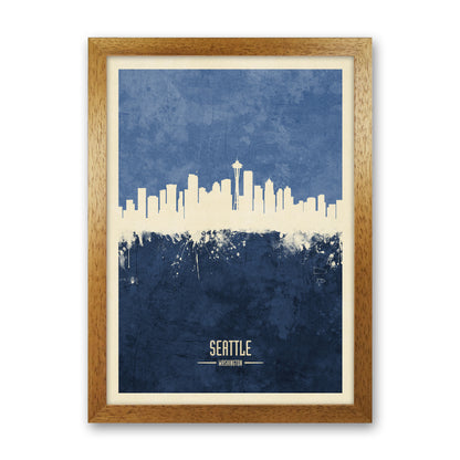 Seattle Washington Skyline Portrait Navy Art Print by Michael Tompsett Oak Grain