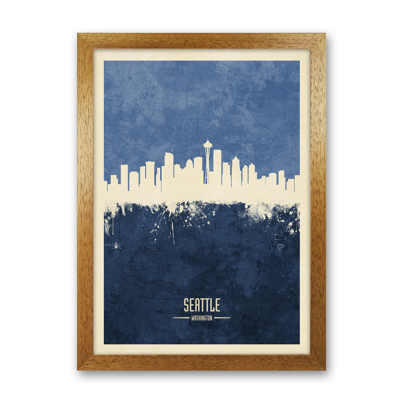 Seattle Washington Skyline Portrait Navy Art Print by Michael Tompsett Oak Grain