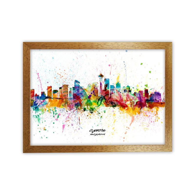 Seattle Washington Skyline Splash Art Print by Michael Tompsett Oak Grain