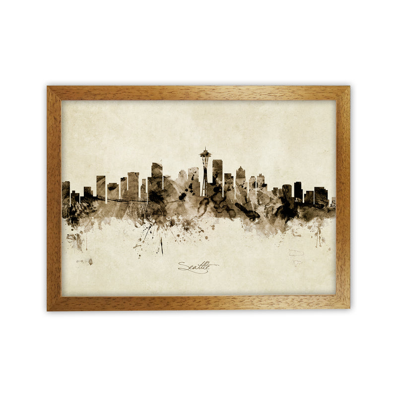 Seattle Washington Skyline Vintage Art Print by Michael Tompsett Oak Grain