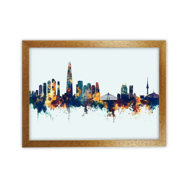 Seoul South Korea Skyline Blue Orange Art Print by Michael Tompsett Oak Grain