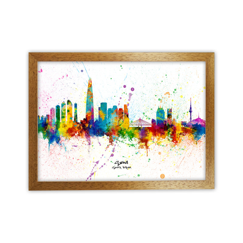 Seoul South Korea Skyline Splash Art Print by Michael Tompsett Oak Grain