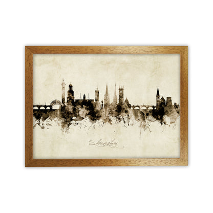 Shrewsbury England Skyline Vintage Art Print by Michael Tompsett Oak Grain