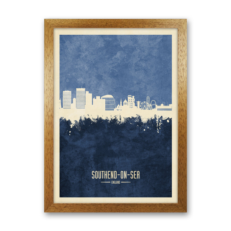 Southend-On-Sea England Skyline Portrait Navy Art Print by Michael Tompsett Oak Grain