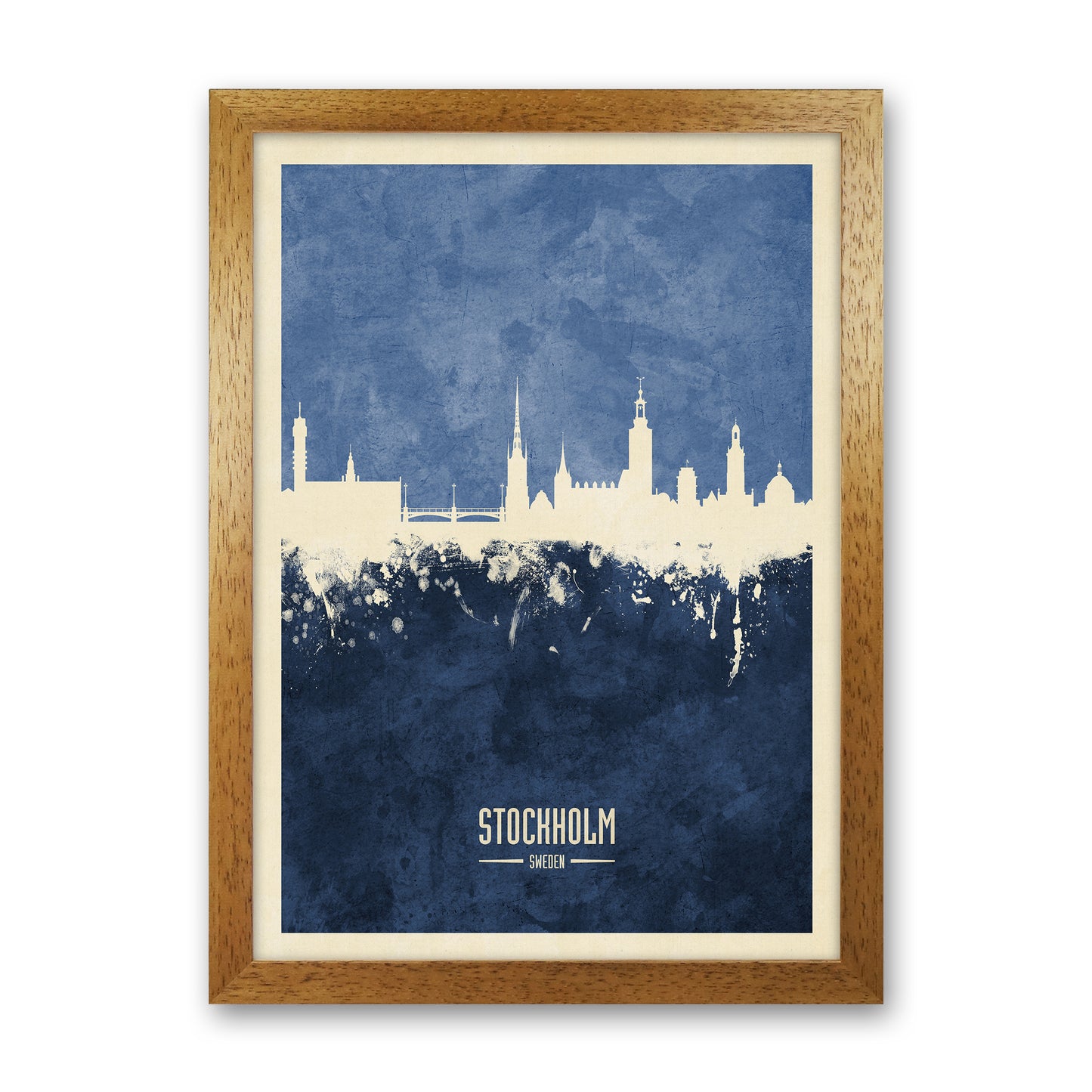 Stockholm Sweden Skyline Portrait Navy Art Print by Michael Tompsett Oak Grain