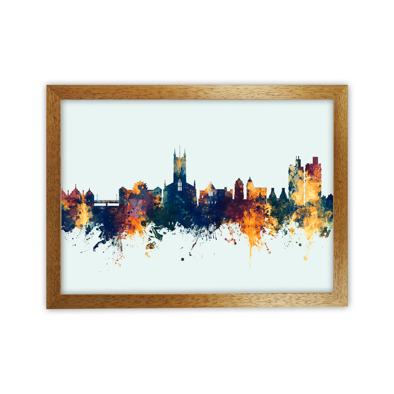 Stoke-On-Trent England Skyline Blue Orange Art Print by Michael Tompsett Oak Grain