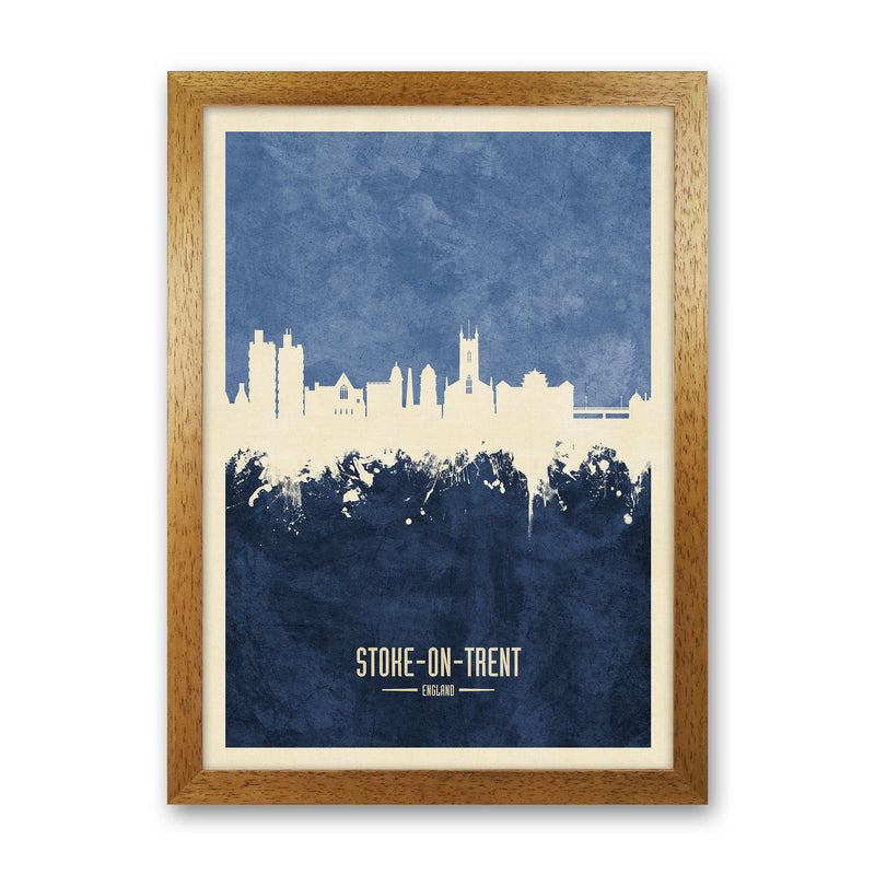 Stoke-On-Trent England Skyline Portrait Navy Art Print by Michael Tompsett Oak Grain