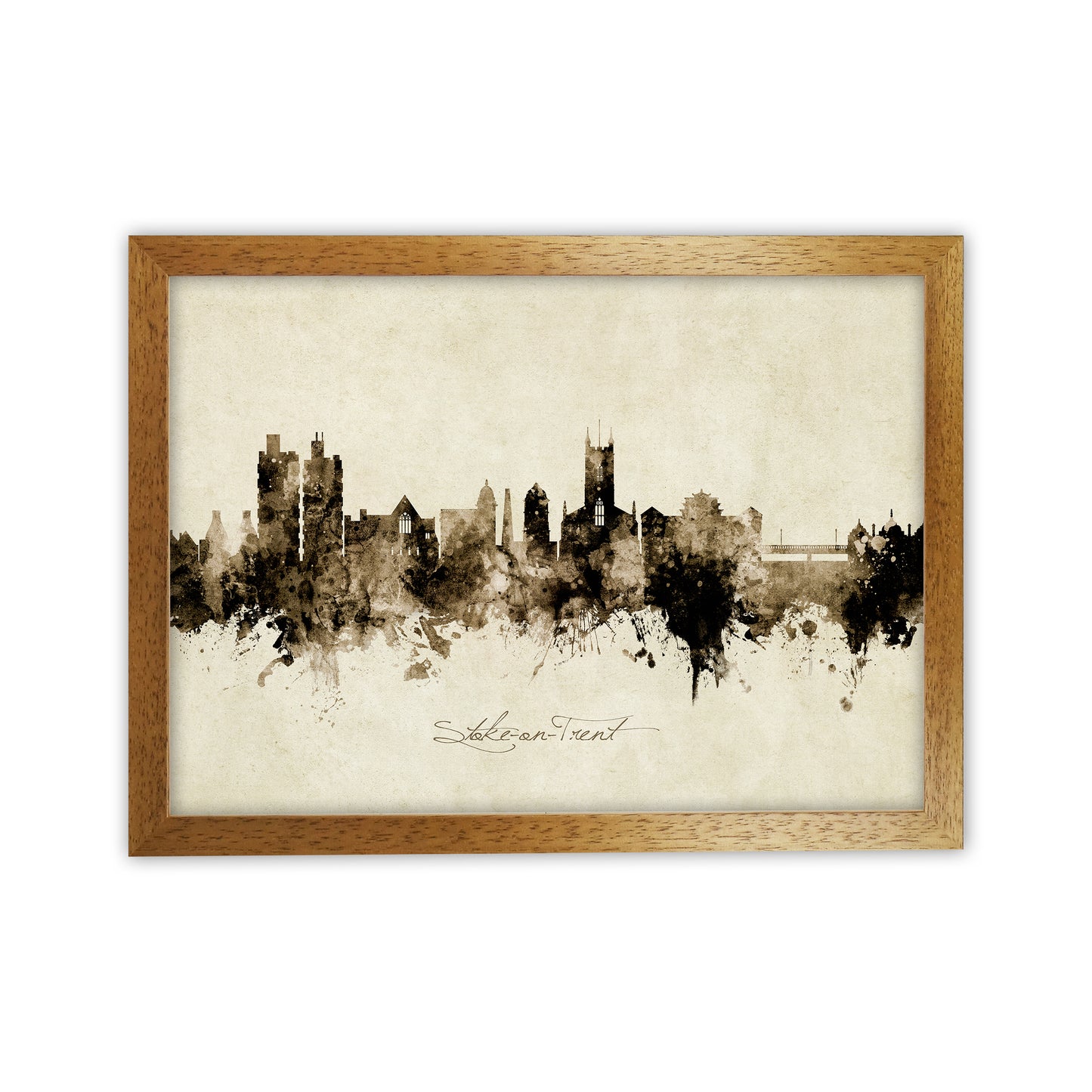 Stoke-On-Trent England Skyline Vintage Art Print by Michael Tompsett Oak Grain