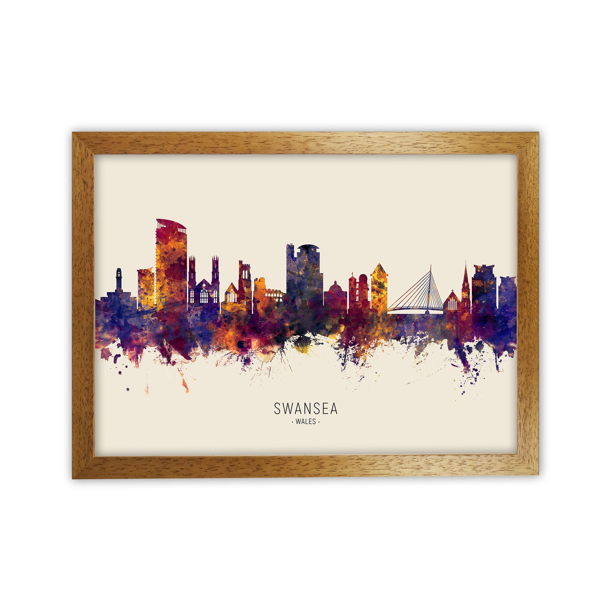Swansea Wales Skyline Autumn City Name Art Print by Michael Tompsett Oak Grain