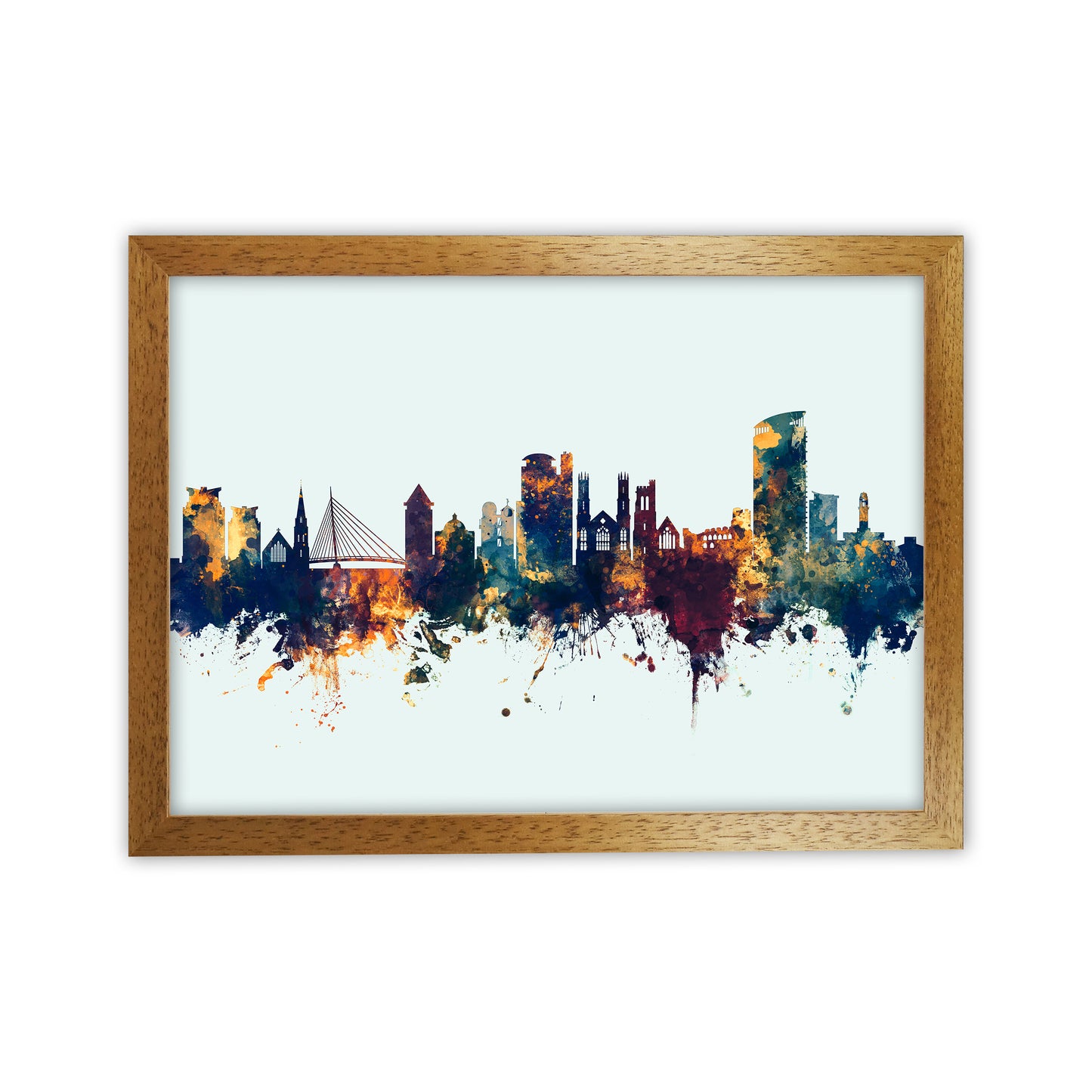 Swansea Wales Skyline Blue Orange Art Print by Michael Tompsett Oak Grain