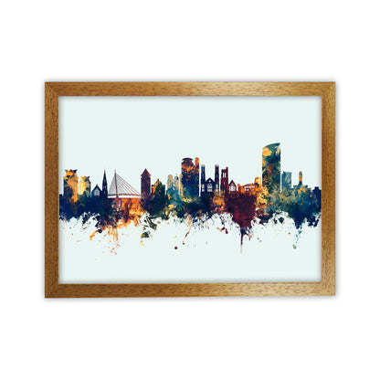 Swansea Wales Skyline Blue Orange Art Print by Michael Tompsett Oak Grain