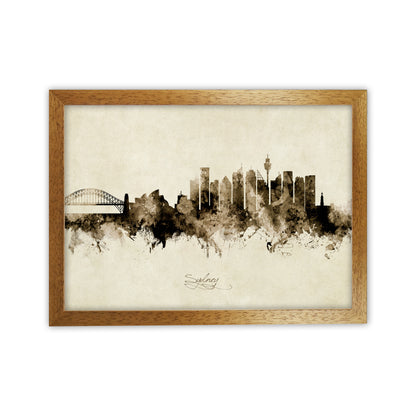 Sydney Australia Skyline Vintage Art Print by Michael Tompsett Oak Grain