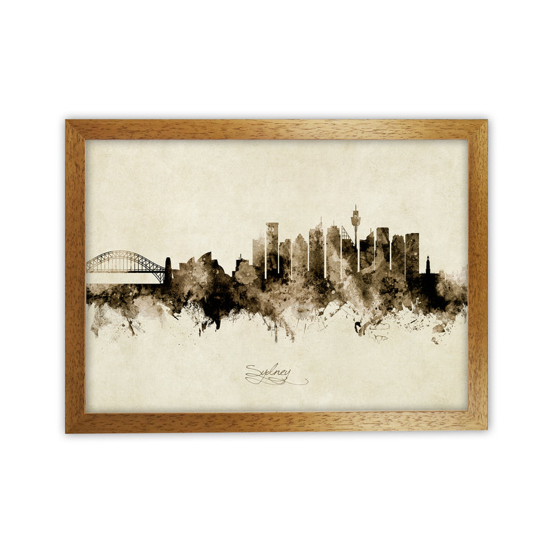 Sydney Australia Skyline Vintage Art Print by Michael Tompsett Oak Grain