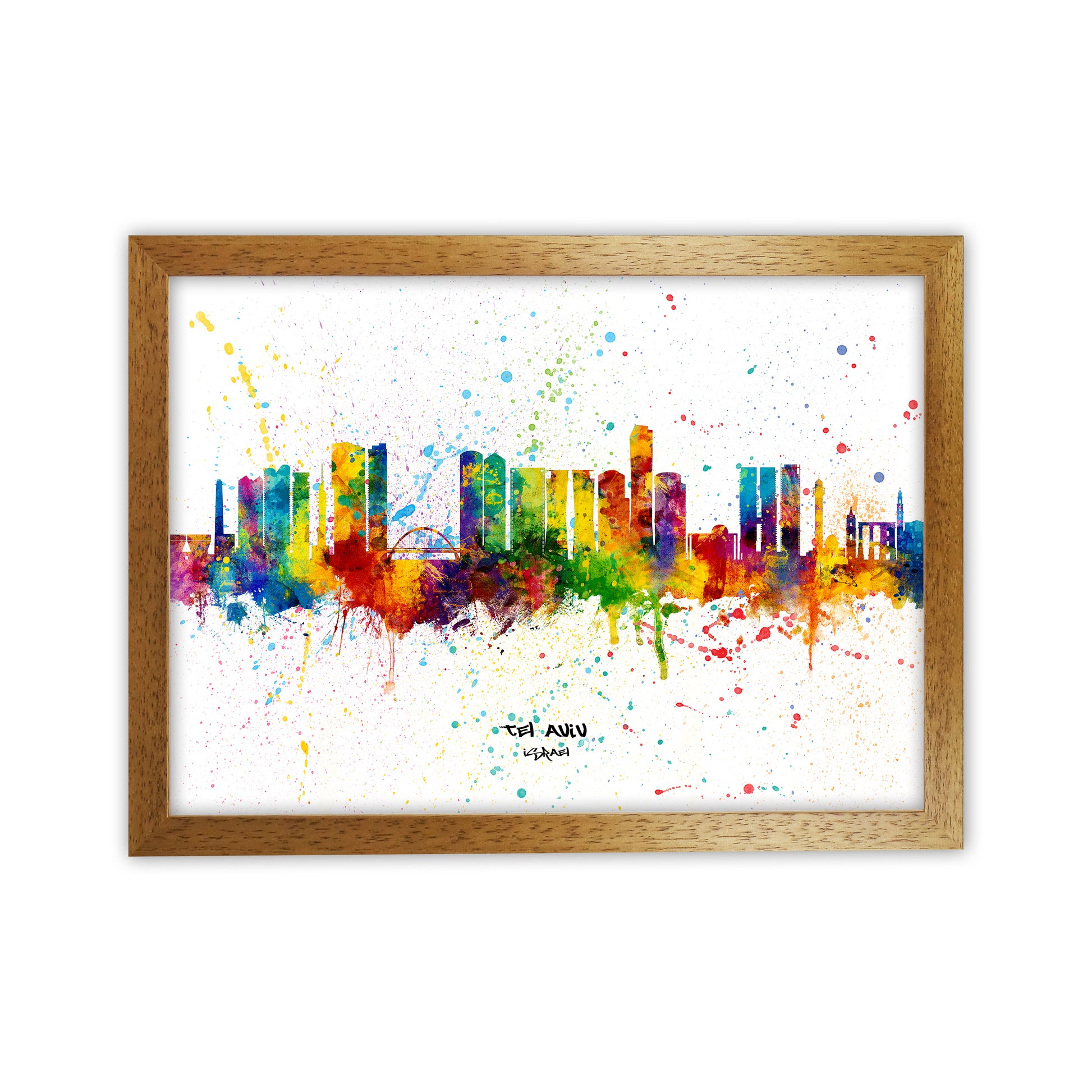 Tel Aviv Israel Skyline Splash Art Print by Michael Tompsett Oak Grain