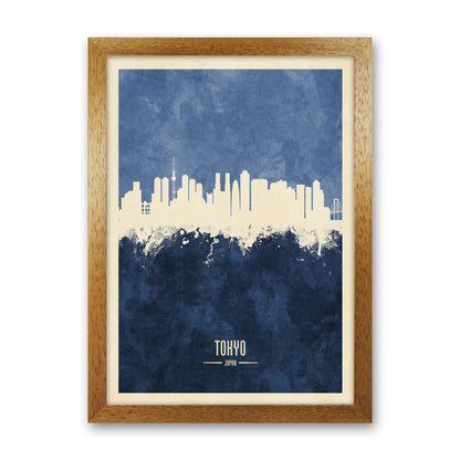 Tokyo Japan Skyline Portrait Navy Art Print by Michael Tompsett Oak Grain