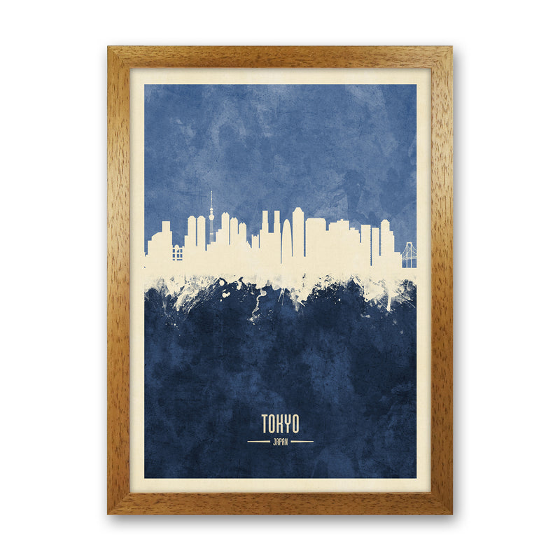 Tokyo Japan Skyline Portrait Navy Art Print by Michael Tompsett Oak Grain