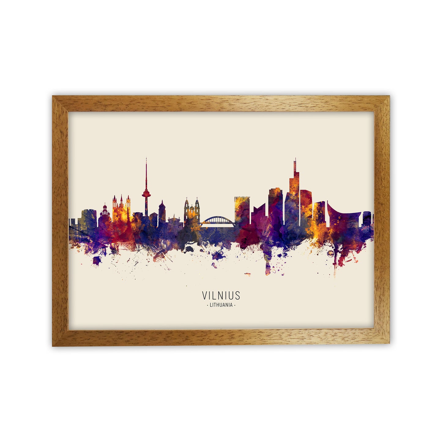 Vilnius Lithuania Skyline Autumn City Name Art Print by Michael Tompsett Oak Grain