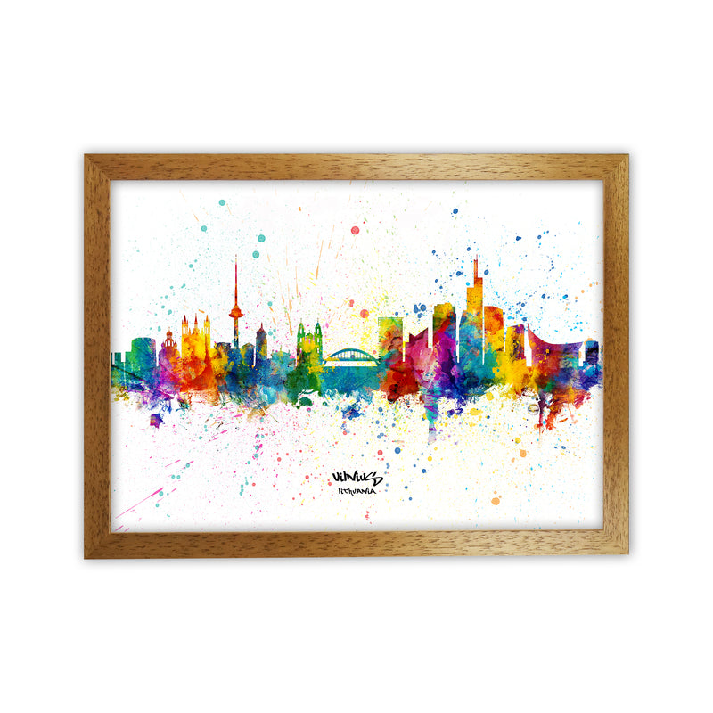Vilnius Lithuania Skyline Splash Art Print by Michael Tompsett Oak Grain