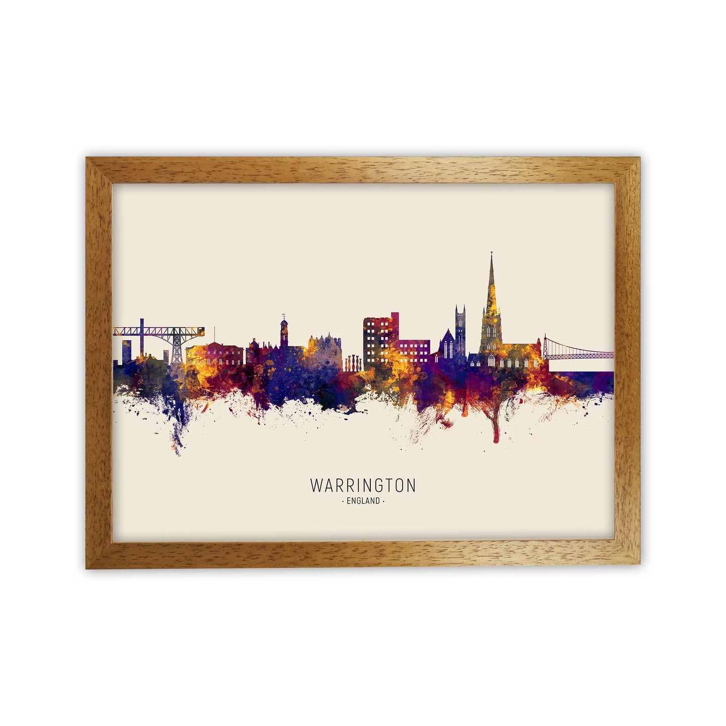 Warrington England Skyline Autumn City Name Art Print by Michael Tompsett Oak Grain