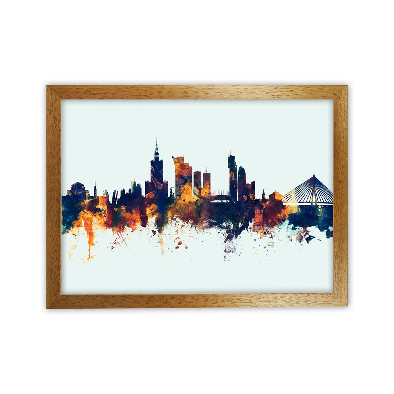 Warsaw Poland Skyline Blue Orange Art Print by Michael Tompsett Oak Grain