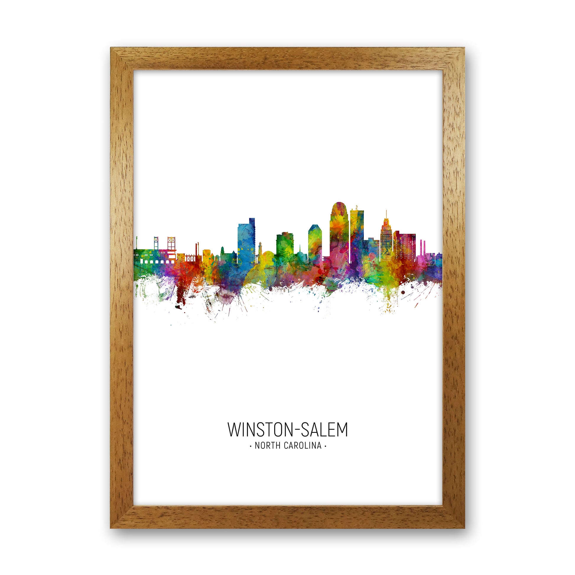Winston-Salem North Carolina Skyline Portrait Art Print by Michael Tompsett Oak Grain