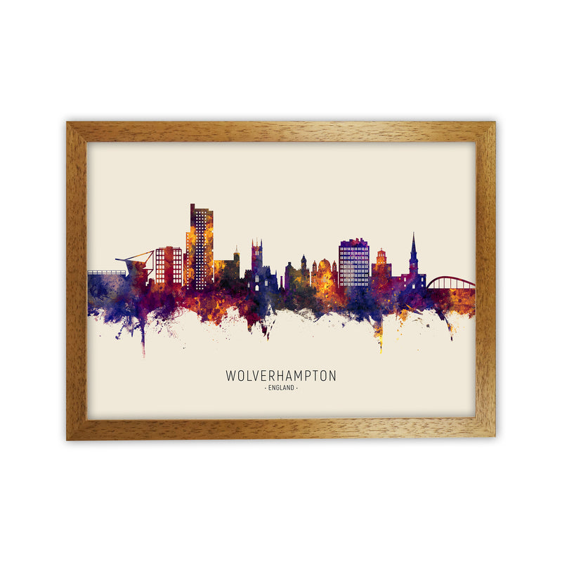 Wolverhampton England Skyline Autumn City Name Art Print by Michael Tompsett Oak Grain