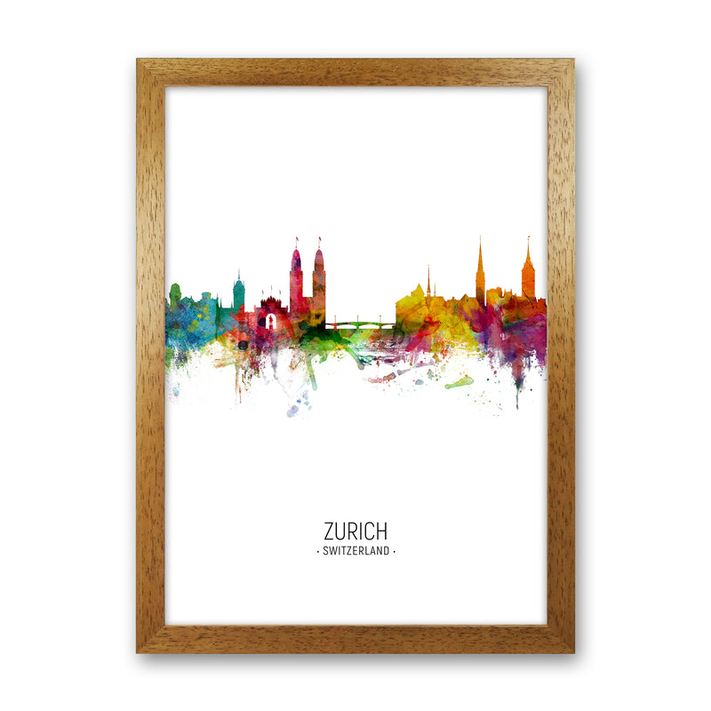 Zurich Switzerland Skyline Portrait Art Print by Michael Tompsett Oak Grain